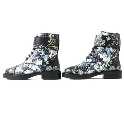 Louis Vuitton Floral Leather Short Boots Black 35