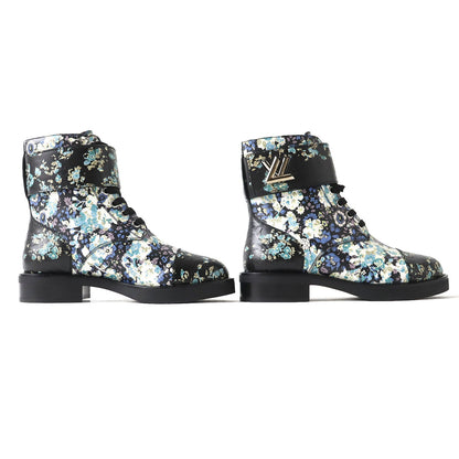 Louis Vuitton Floral Leather Short Boots Black 35