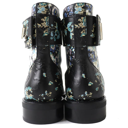 Louis Vuitton Floral Leather Short Boots Black 35