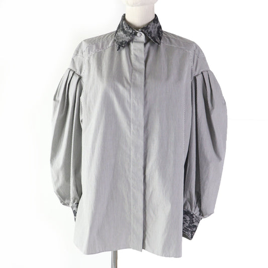 Fendi Cotton Nylon Lace Stripe Long Sleeve Shirt