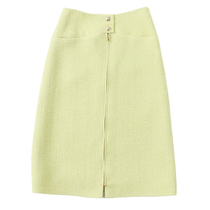 Chanel Wool Tweed Skirt Gold Button Zip