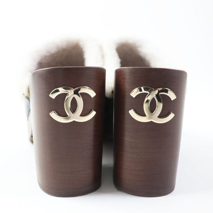 Chanel Sheepskin Clog Sandals Black Brown