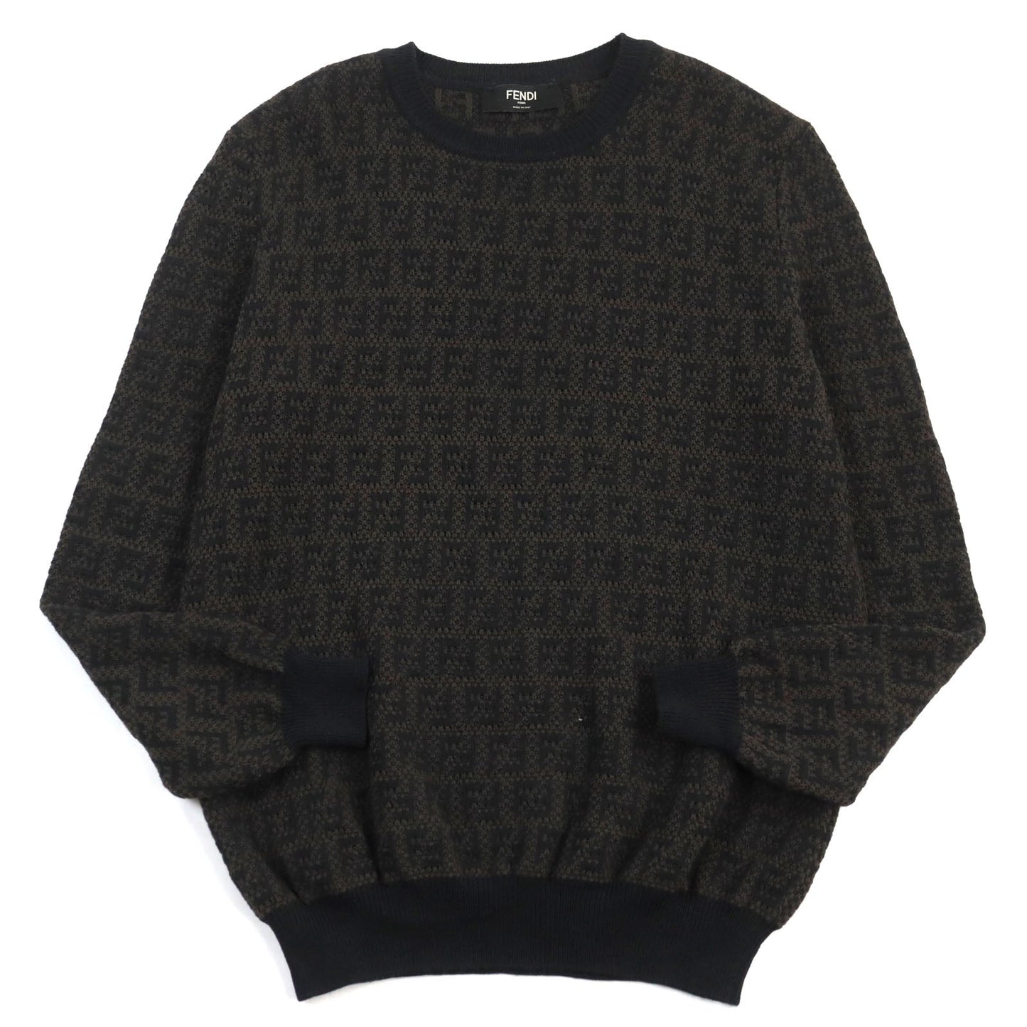 Fendi FF Logo Knit Pullover Wool Cotton Brown