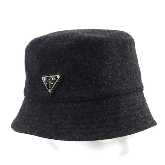 Prada Wool Cotton Triangle Logo Bucket Hat