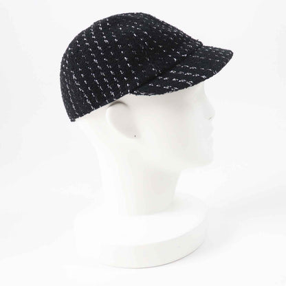 Chanel 23P Tweed Casquette Hat Black Silver M