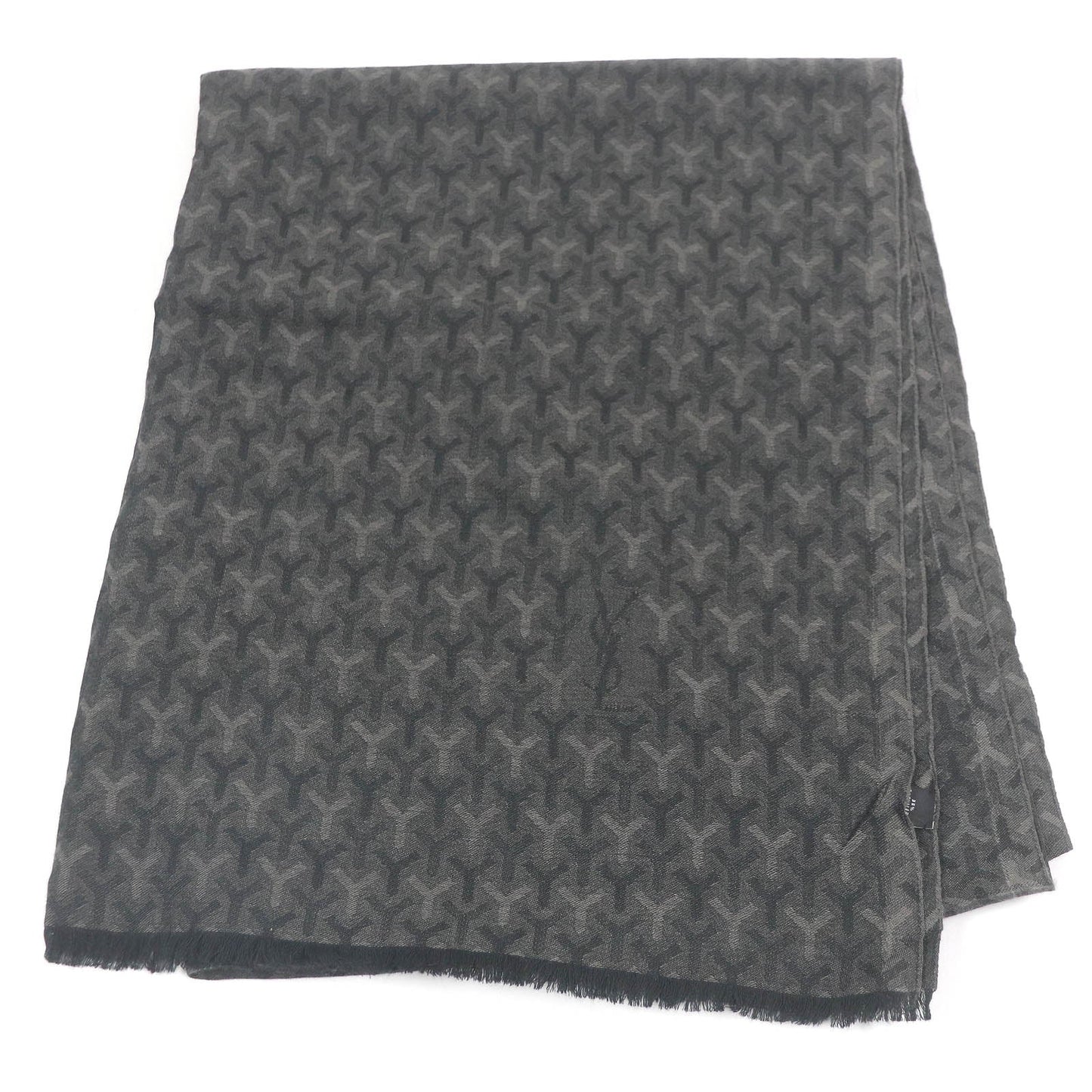 Saint Laurent Cashmere Silk Wool Logo Fringe Scarf