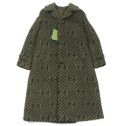 GUCCI Llama Wool GG Stripe Coat Green 44