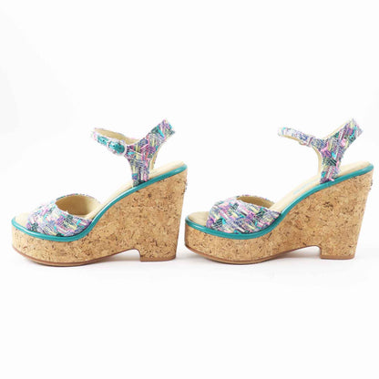 Chanel COCO Mark Tweed Wedge Sandals