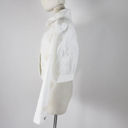Chanel Cotton COCO Mark Button Camellia Embossed Cropped Denim Jacket