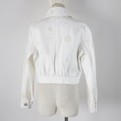 Chanel Cotton COCO Mark Button Camellia Embossed Cropped Denim Jacket