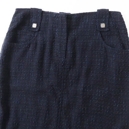 Chanel Wool Cotton Tweed Skirt Navy Black 40