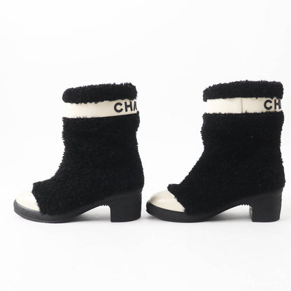 Chanel Sheepskin Leather Boots Black White 35