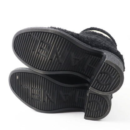 Chanel Sheepskin Leather Boots Black White 35