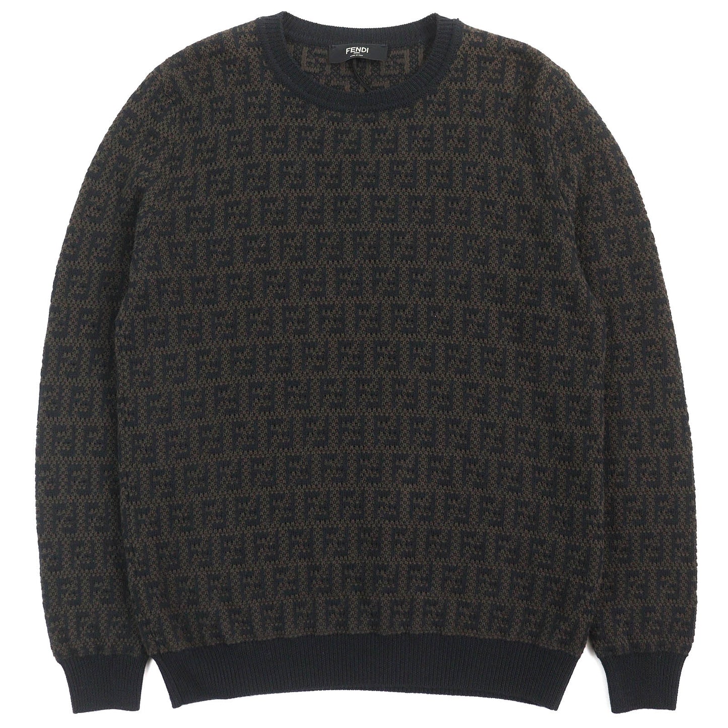 Fendi Wool Cotton Cashmere FF Logo Crew Neck Sweater