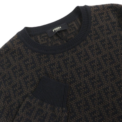 Fendi Wool Cotton Cashmere FF Logo Crew Neck Sweater