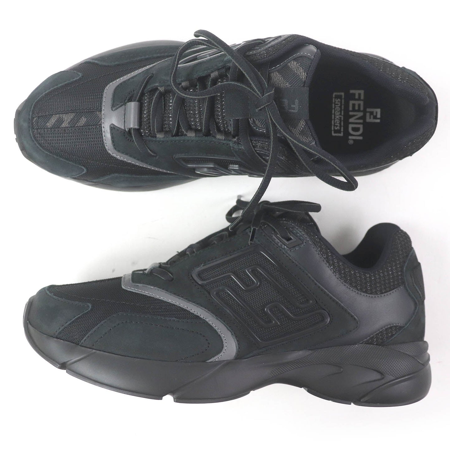 Fendi FASTER TRAINERS FF logo Zucca mesh leather sneakers