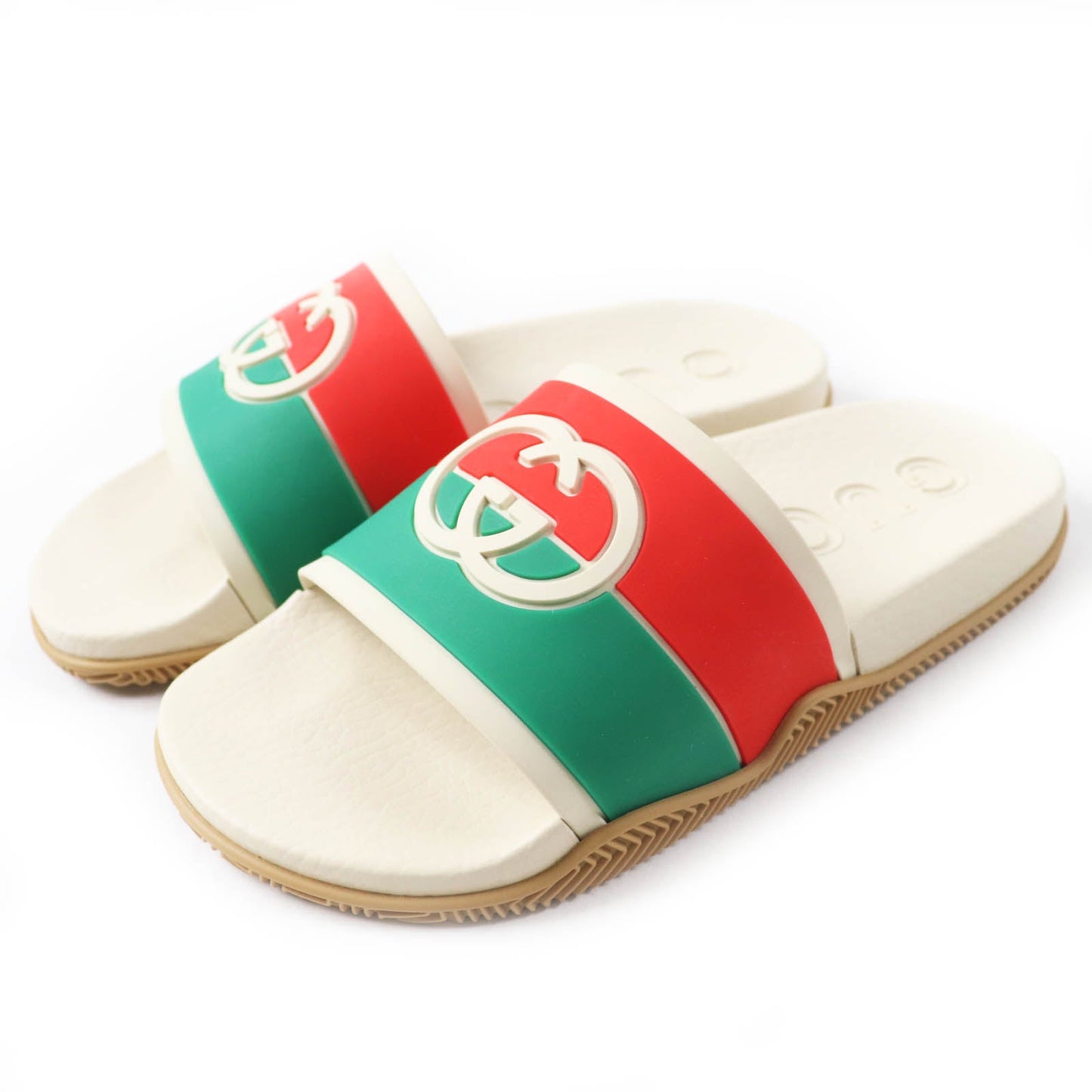 Gucci Interlocking G Slide Rubber Leather Sandals