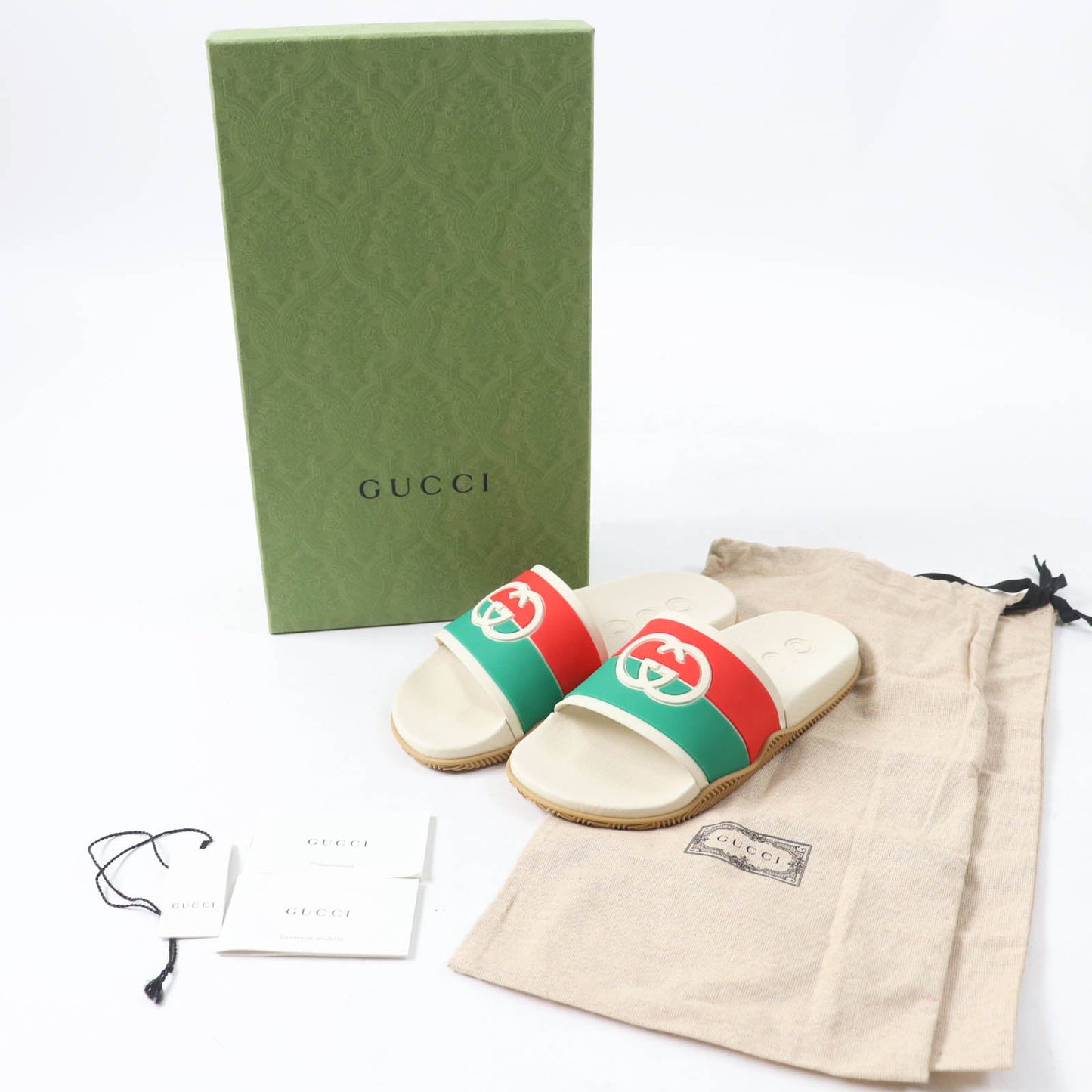 Gucci Interlocking G Slide Rubber Leather Sandals