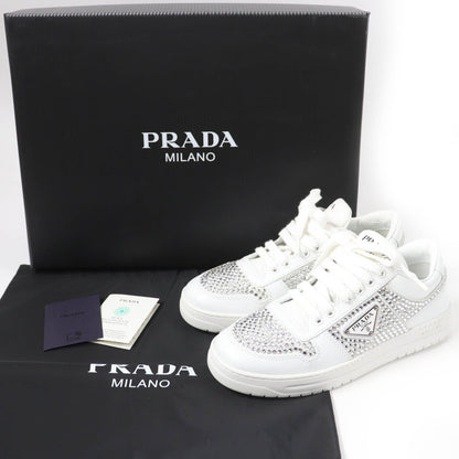 Prada 1E348N Triangle logo with crystal Leather Sneakers