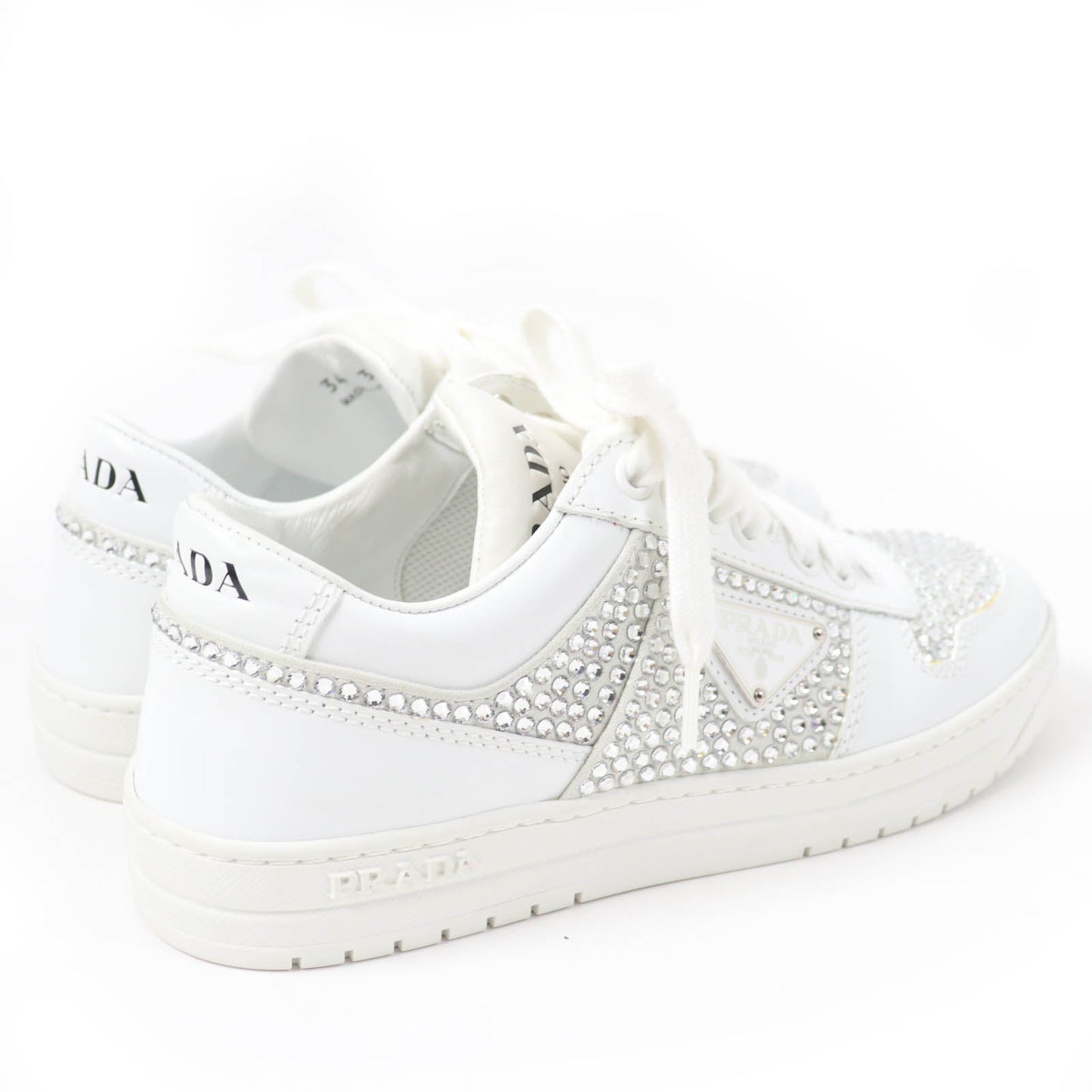 Prada 1E348N Triangle logo with crystal Leather Sneakers