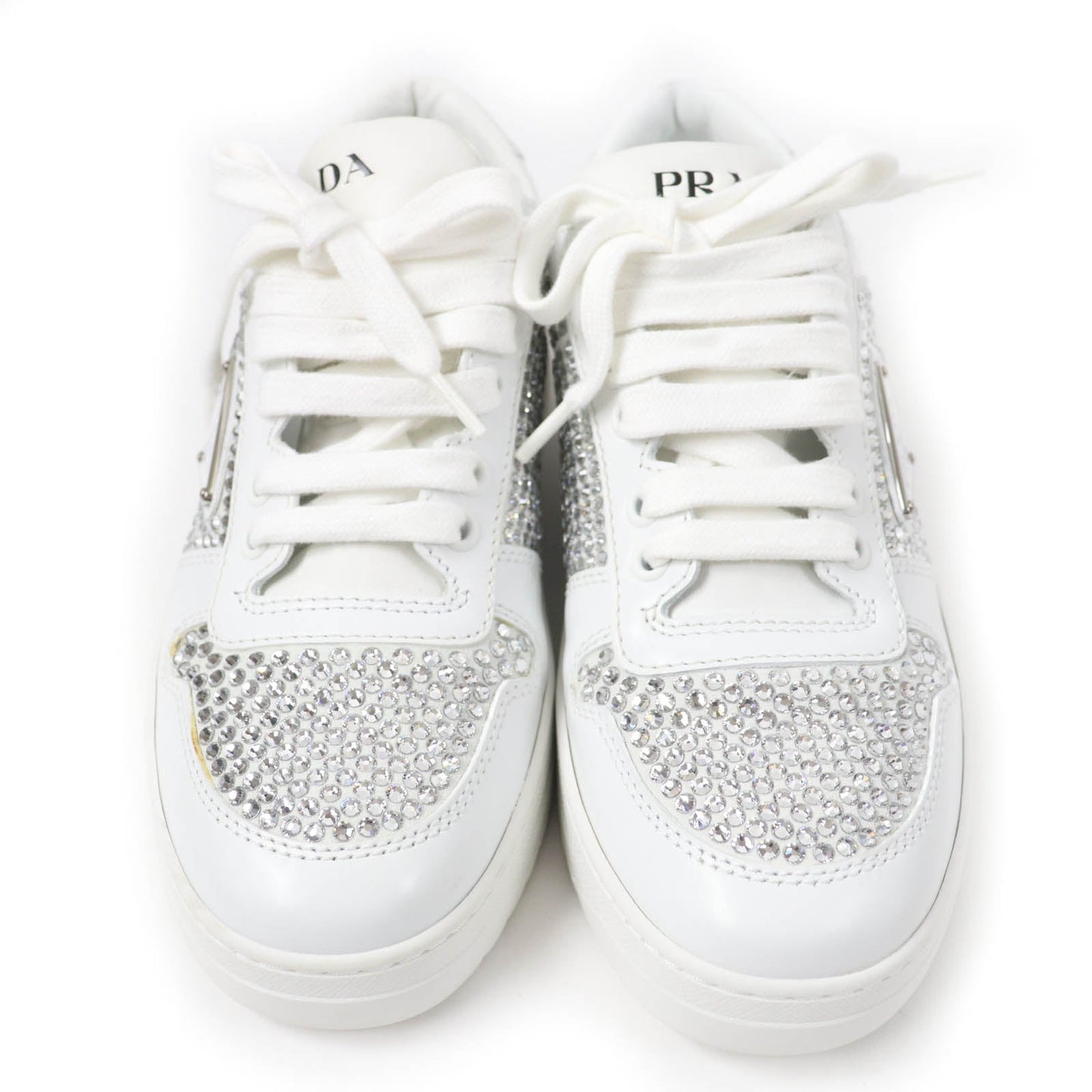 Prada 1E348N Triangle logo with crystal Leather Sneakers