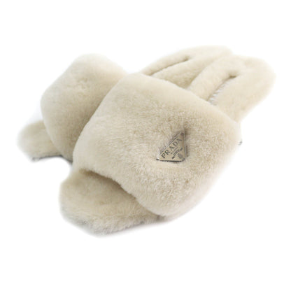 Prada 1XX654 Triangle With logo Sheep fur Sandals
