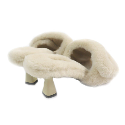 Prada 1XX654 Triangle With logo Sheep fur Sandals