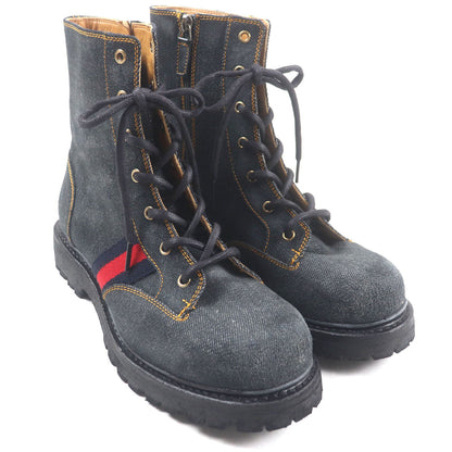 Gucci Side Zip Lace Up Denim Boots