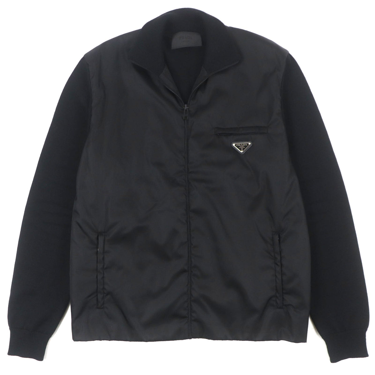 Prada Re-Nylon Triangle Logo Knit Switching Virgin Wool Jacket