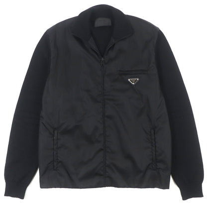 Prada Re-Nylon Triangle Logo Knit Switching Virgin Wool Jacket