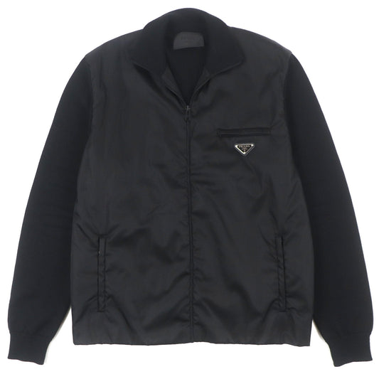 Prada Re-Nylon Triangle Logo Knit Switching Virgin Wool Jacket