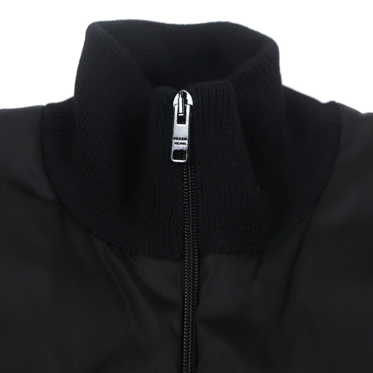 Prada Re-Nylon Triangle Logo Knit Switching Virgin Wool Jacket