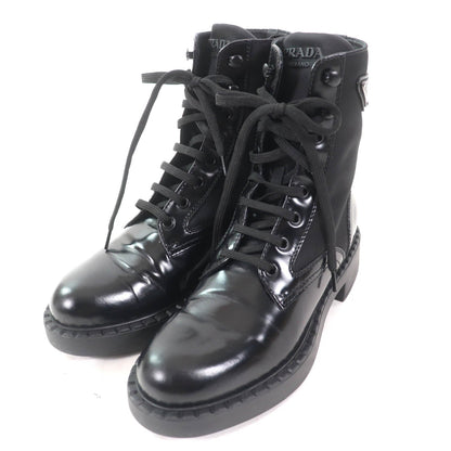 Prada Re-Nylon triangle logo brushed leather boots