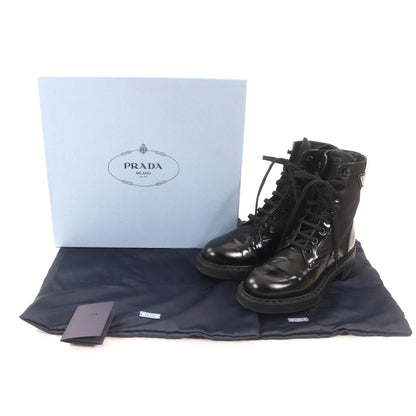 Prada Re-Nylon triangle logo brushed leather boots