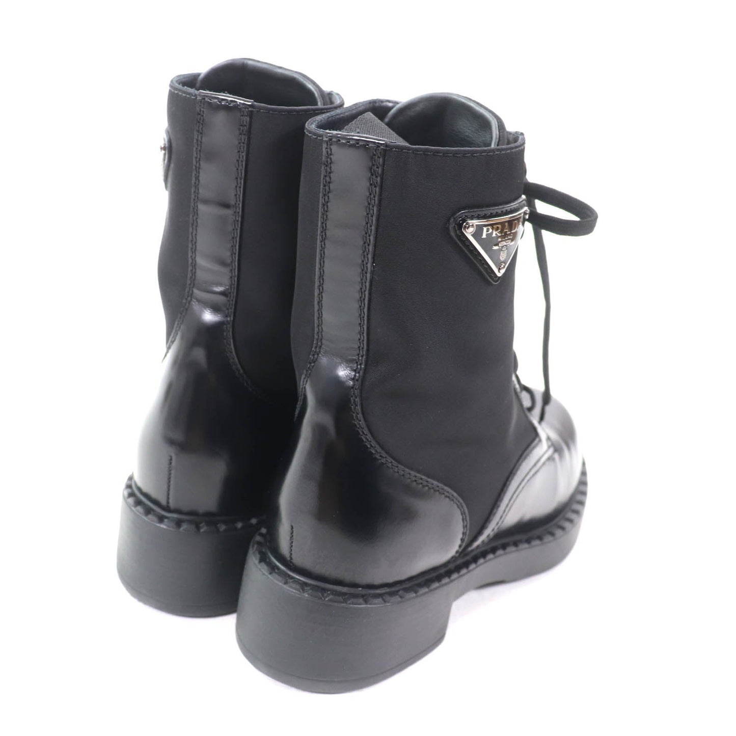 Prada Re-Nylon triangle logo brushed leather boots