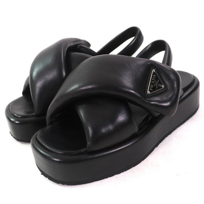 Prada Triangle Logo Soft Padded Nappa Leather Wedges