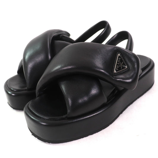 Prada Triangle Logo Soft Padded Nappa Leather Wedges