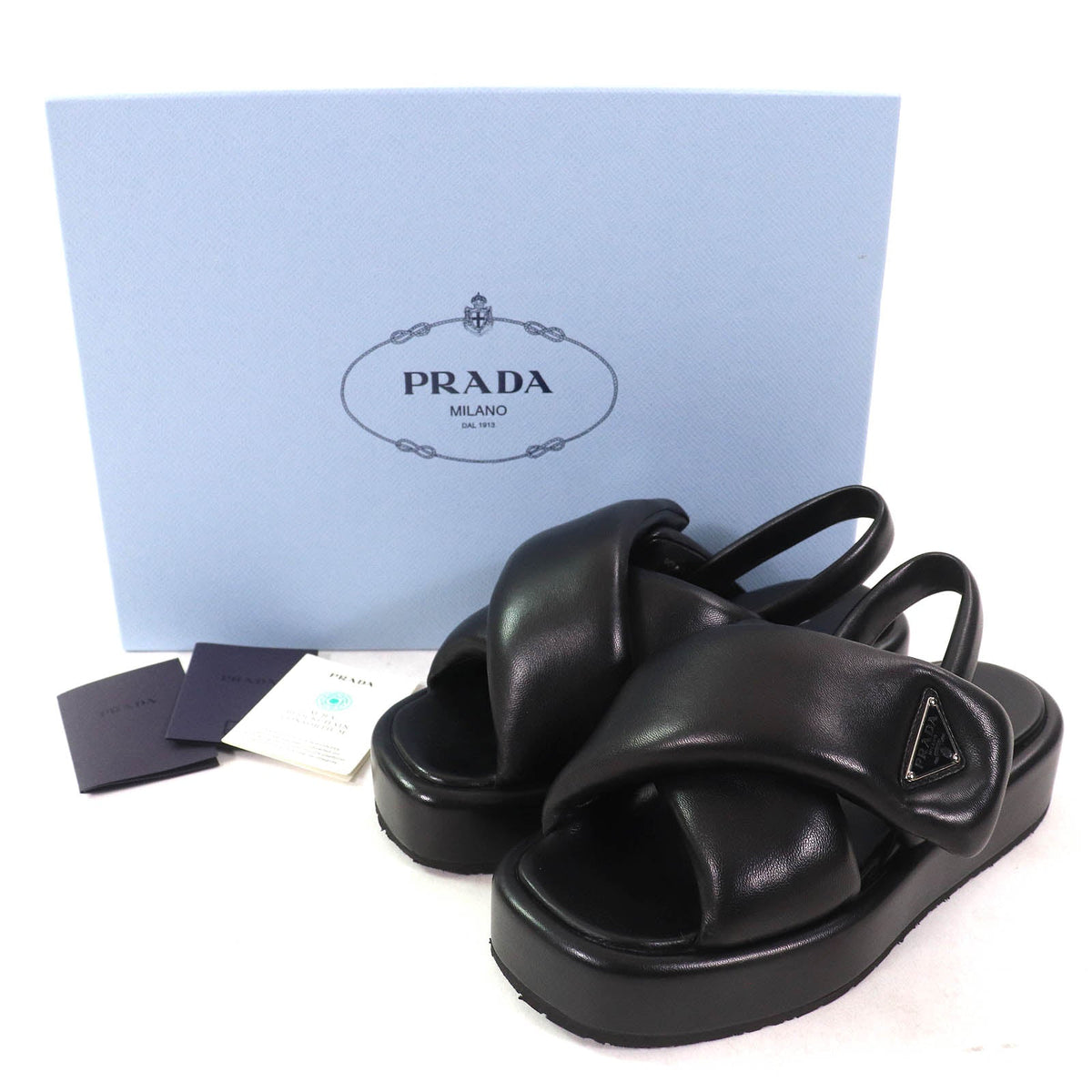 Prada Triangle Logo Soft Padded Nappa Leather Wedges