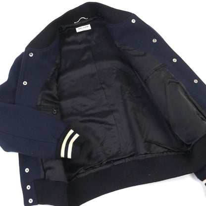 Saint Laurent Paris Teddy Jacket Leather Trimmed Varsity Jacket