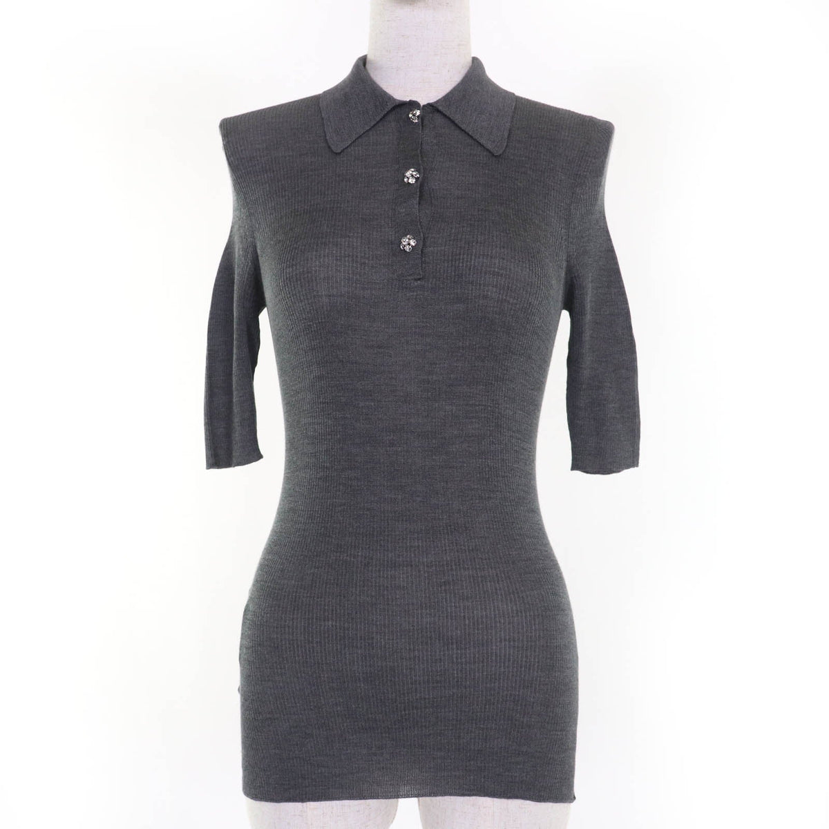 Prada Rhinestone Silk Knit Polo Shirt