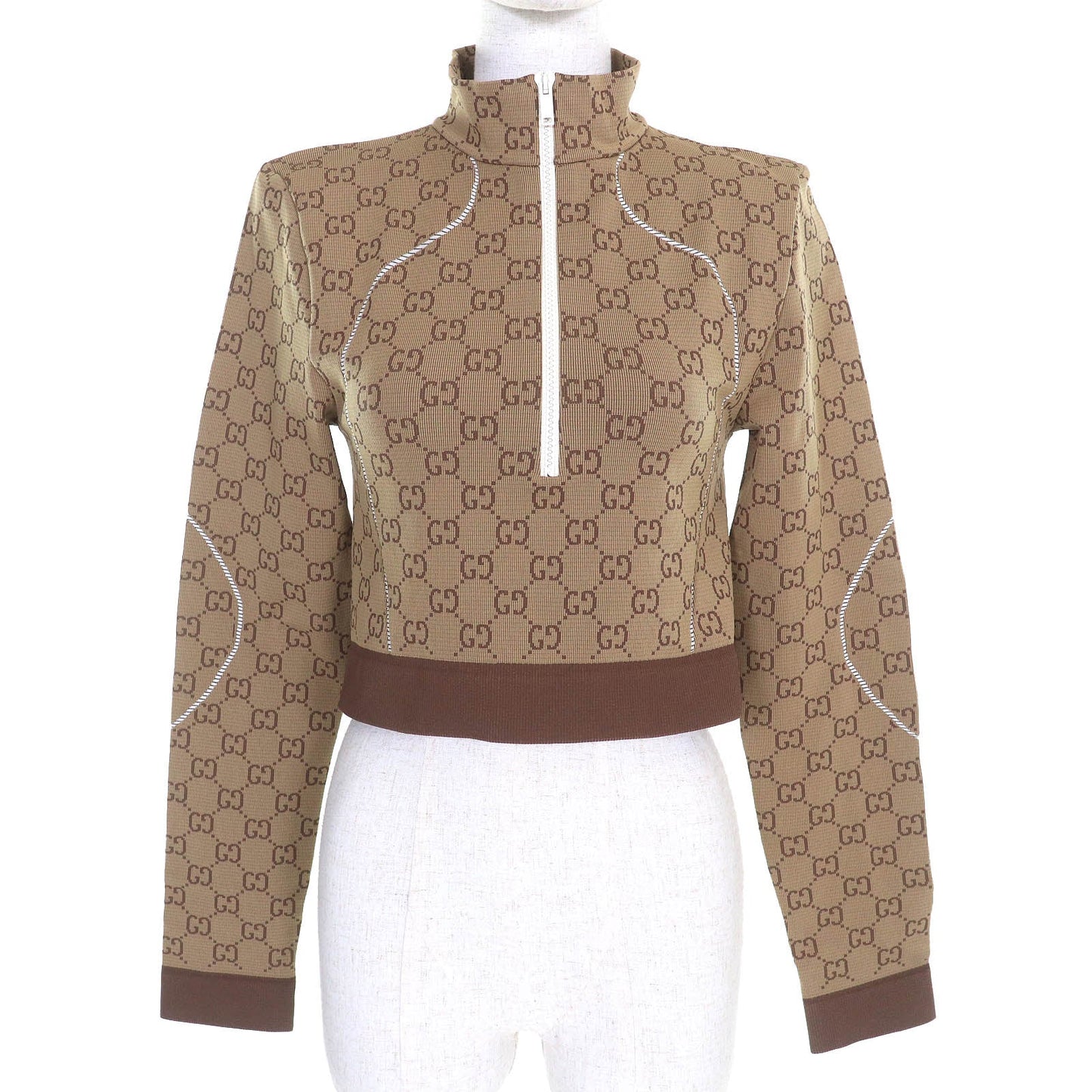 Gucci GG pattern half-zip cropped jersey top