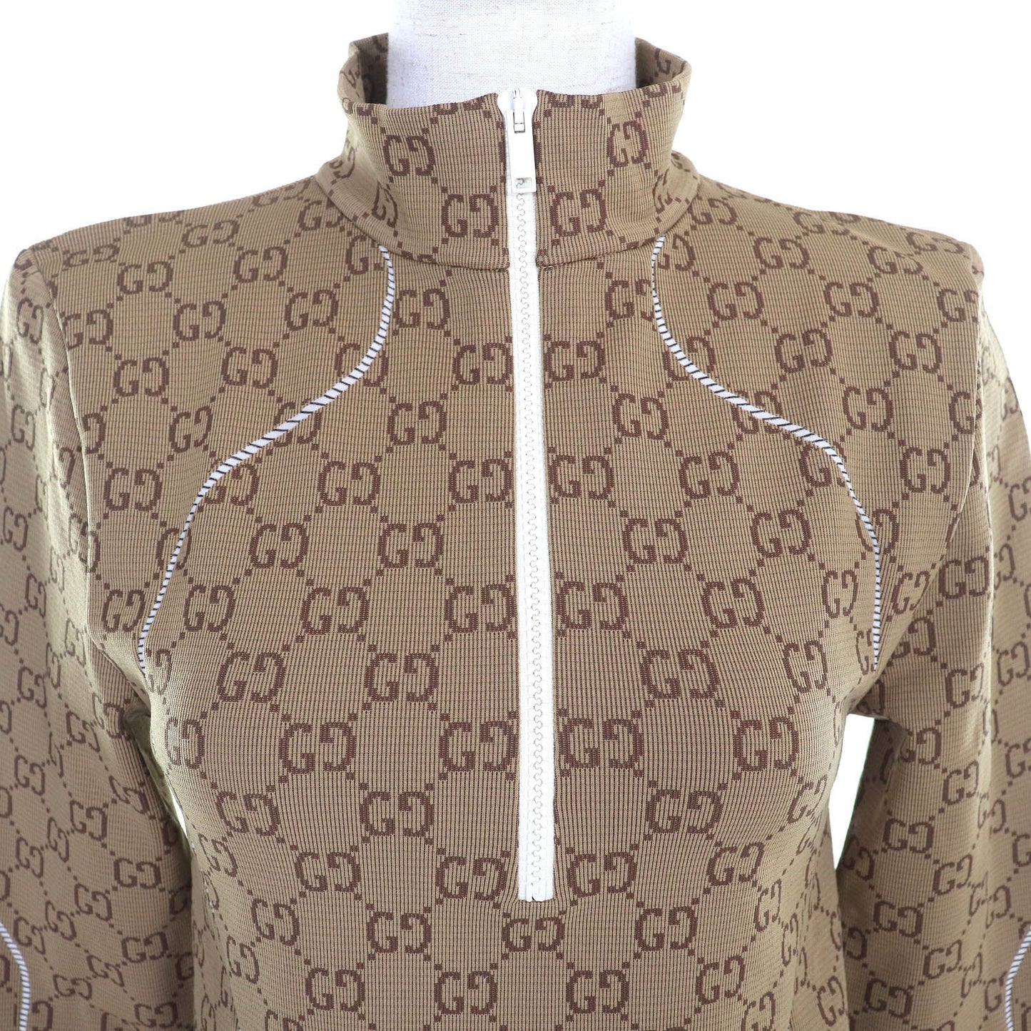 Gucci GG pattern half-zip cropped jersey top