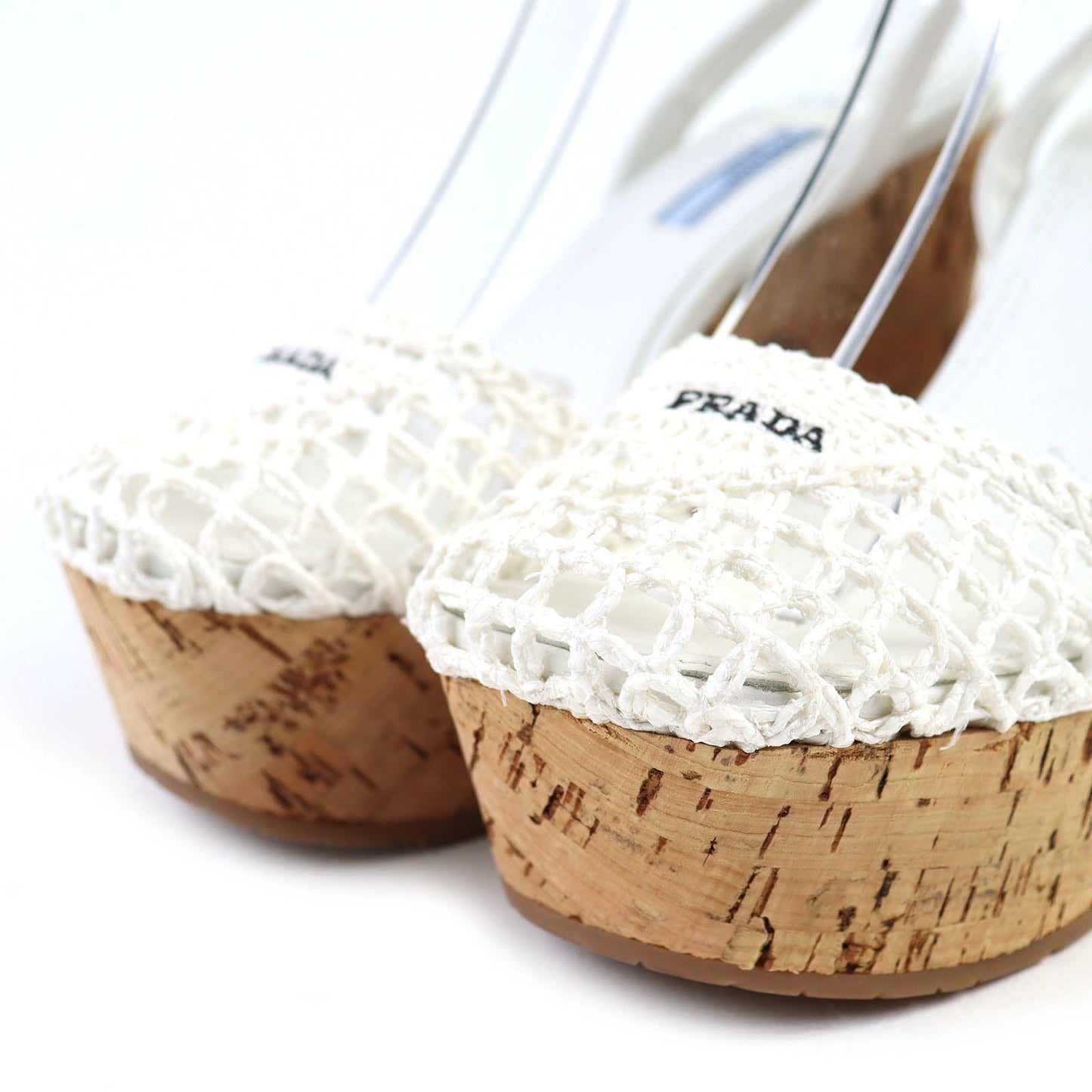 Prada Triangle Logo Lace-up Crochet Raffia Sandals
