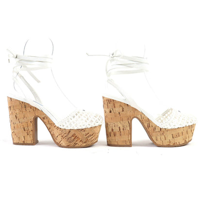 Prada Triangle Logo Lace-up Crochet Raffia Sandals