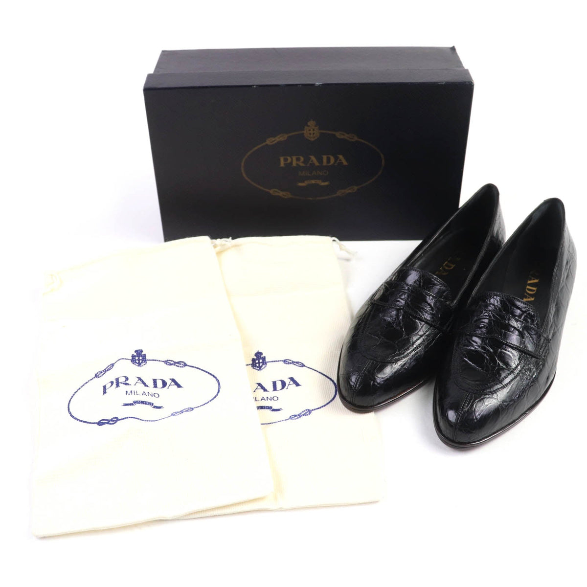 Prada Coin Loafers Crocodile Loafers