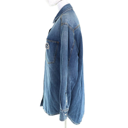 Gucci Interlocking G Brooch Denim Long Sleeve Shirt