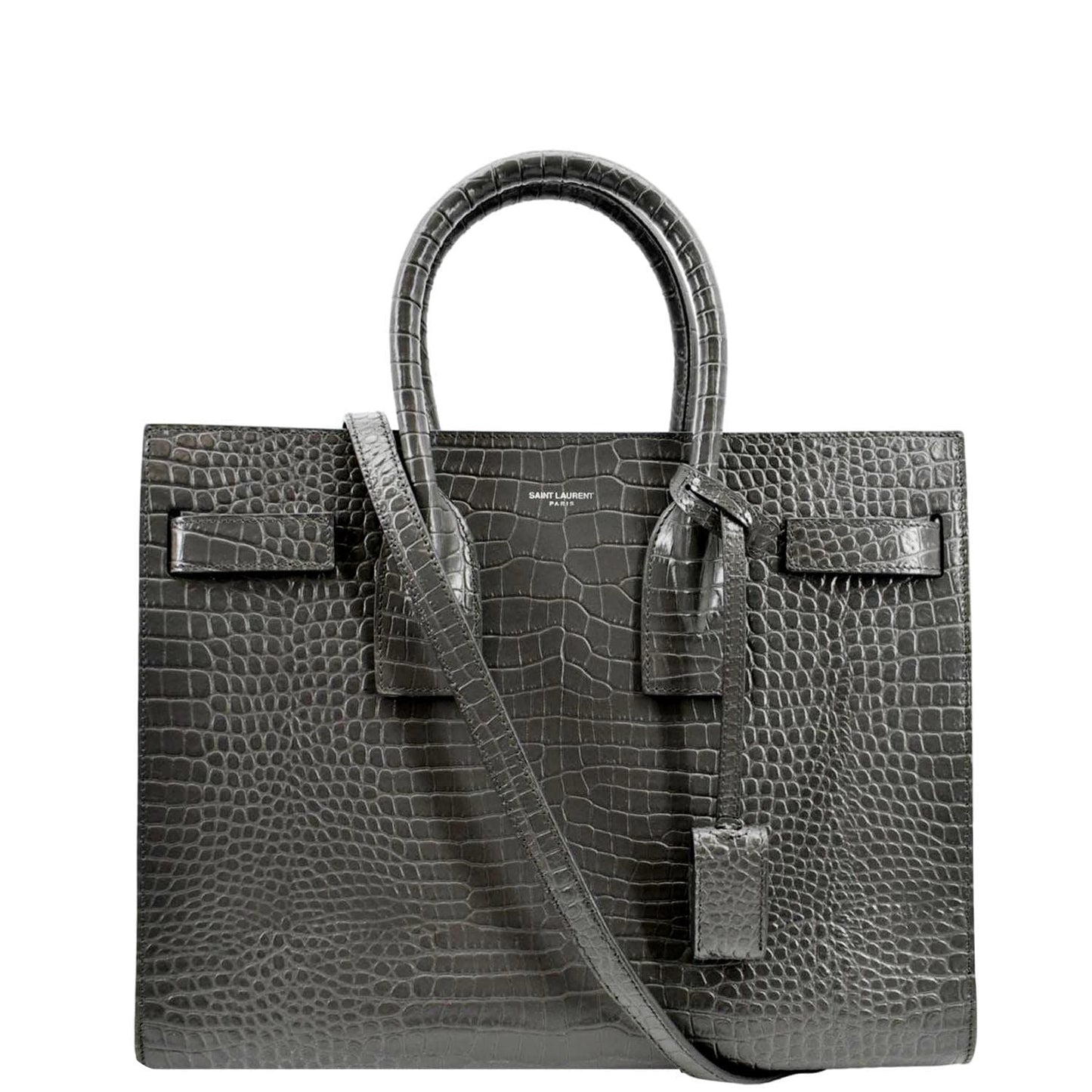 YVES SAINT LAURENT Sac de Jour Crocodile-Embossed Satchel Bag Grey