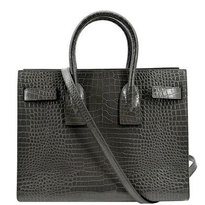 YVES SAINT LAURENT Sac de Jour Crocodile-Embossed Satchel Bag Grey