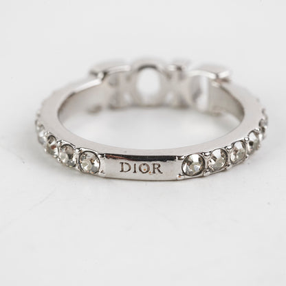 Christian Dior Logo Silver Rhinestone Ring Size M Costume Jewellery