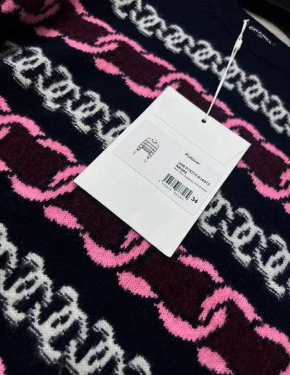 Chanel 23B navy blue, Burgundy, pink & white pullover